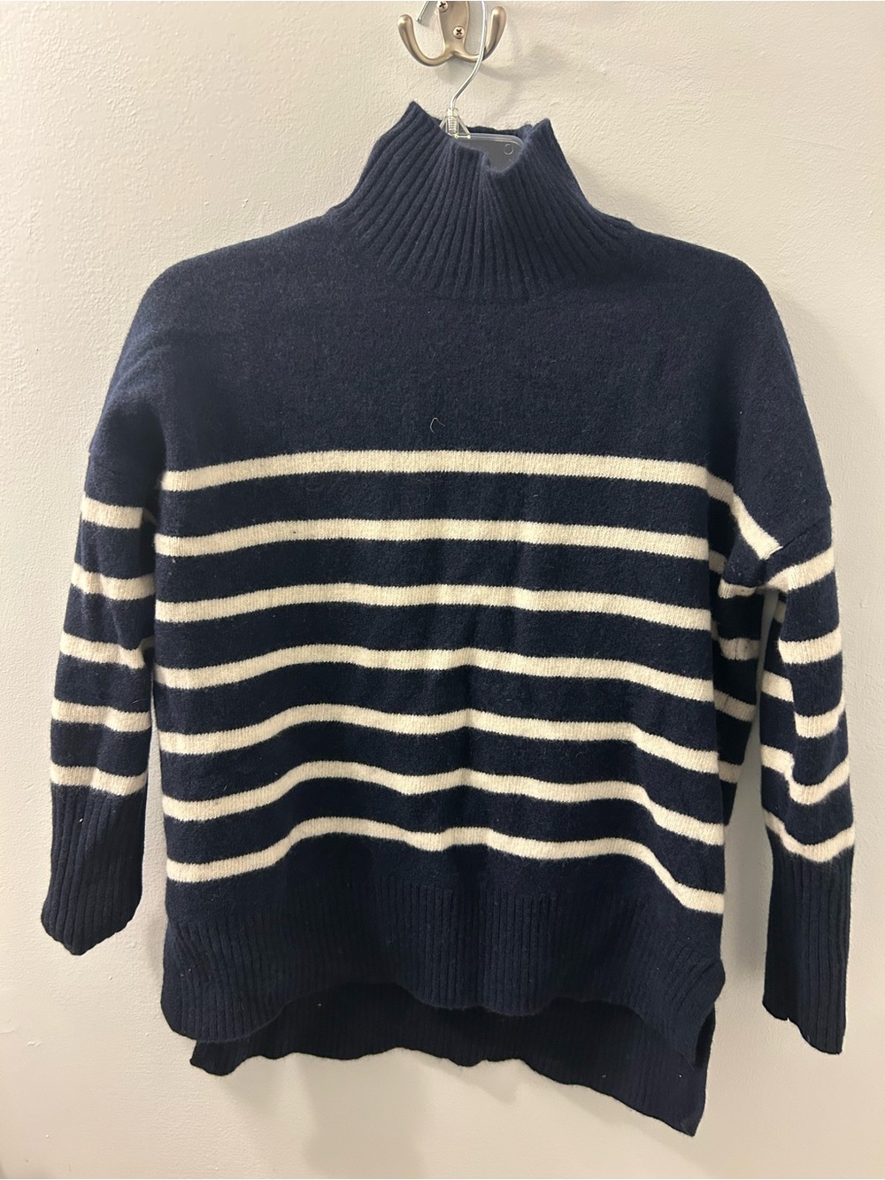 Boden Navy & Cream Striped Turtleneck Pullover Sweater